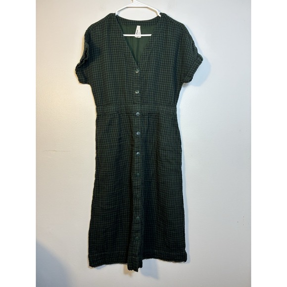 Pact Dresses & Skirts - Pact Organic Cotton Short Sleeve Midi Dress Plaid Sz M Green Coastal Modest